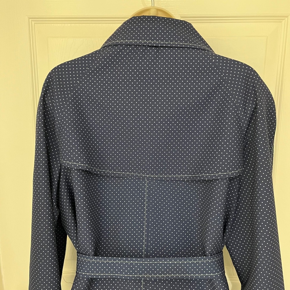Vintage La Sport Navy Blue Polka Dot Trench Coat Belted Longline Jacket Size 14 - Picture 5 of 16